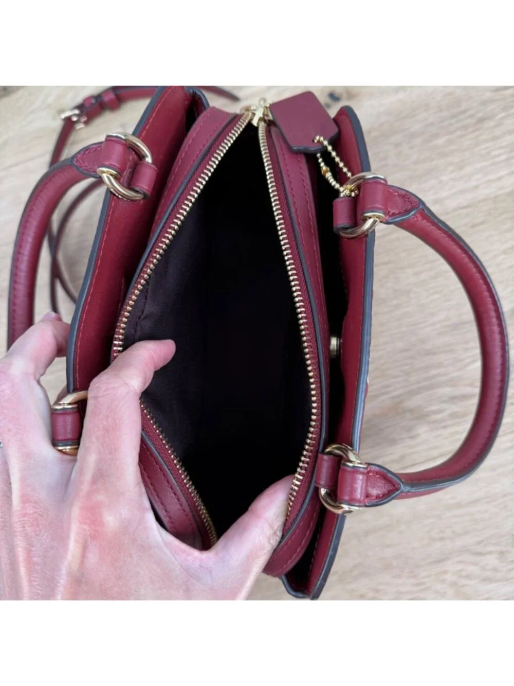 Coach Mini Lillie Carryall Satchel Bag Purse Cherry Red Embossed Leather C7278